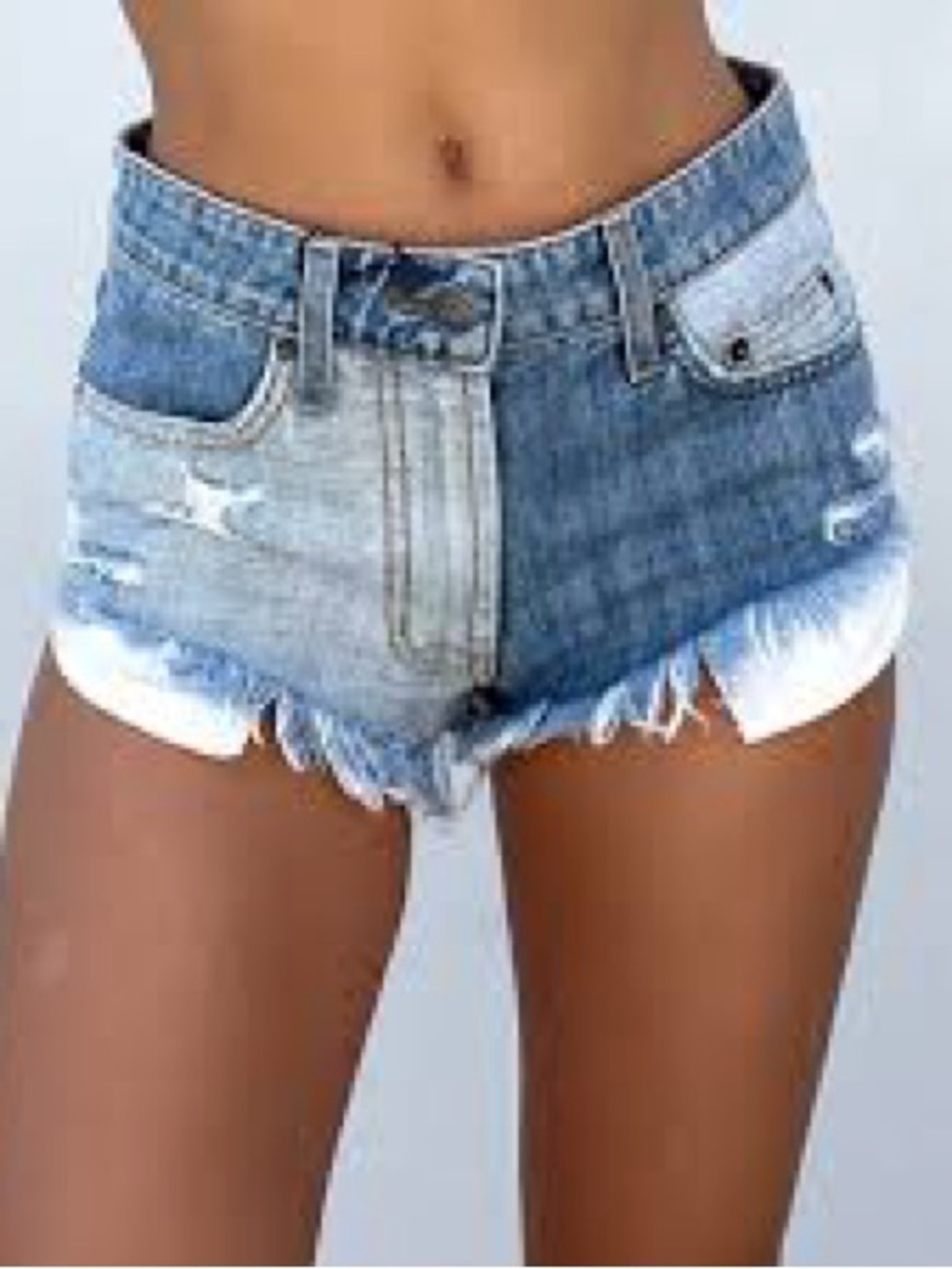 Carmar Two-Tone Distressed Denim Cutoff Shorts - Light & Medium Blue